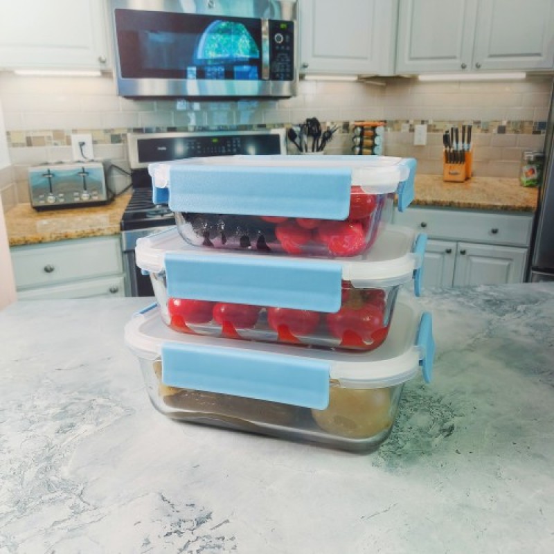 Kilitli Üçlü Cam Saklama Kabı  