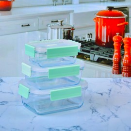 Kilitli Üçlü Cam Saklama Kabı Kilitli Üçlü Cam Saklama Kabı